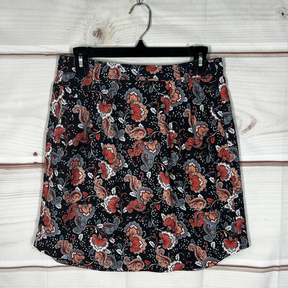 LOFT Outlet A-Line Skirt Women XS Black Paisley Floral Pull On Elastic Back Mini